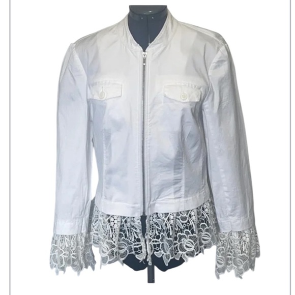 INC International Concepts White Zip  Jacket Lace Trim Excellent Size XS - Picture 3 of 7